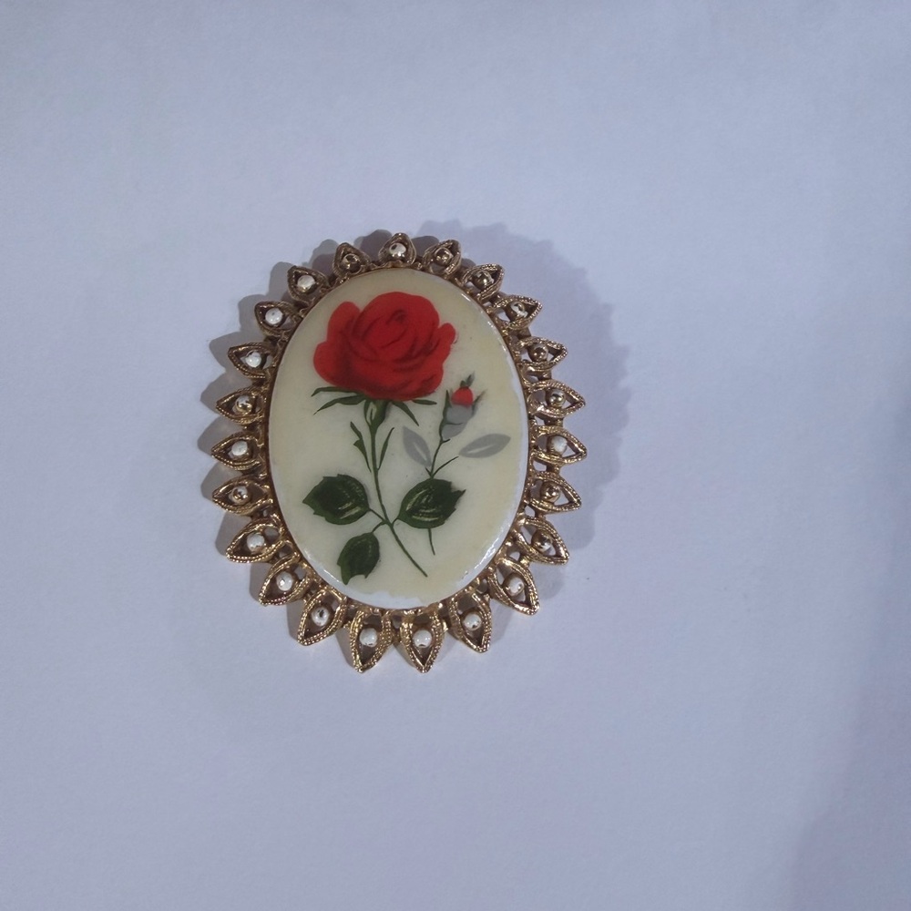 Vintage Rose Brooch with Gold Accents
